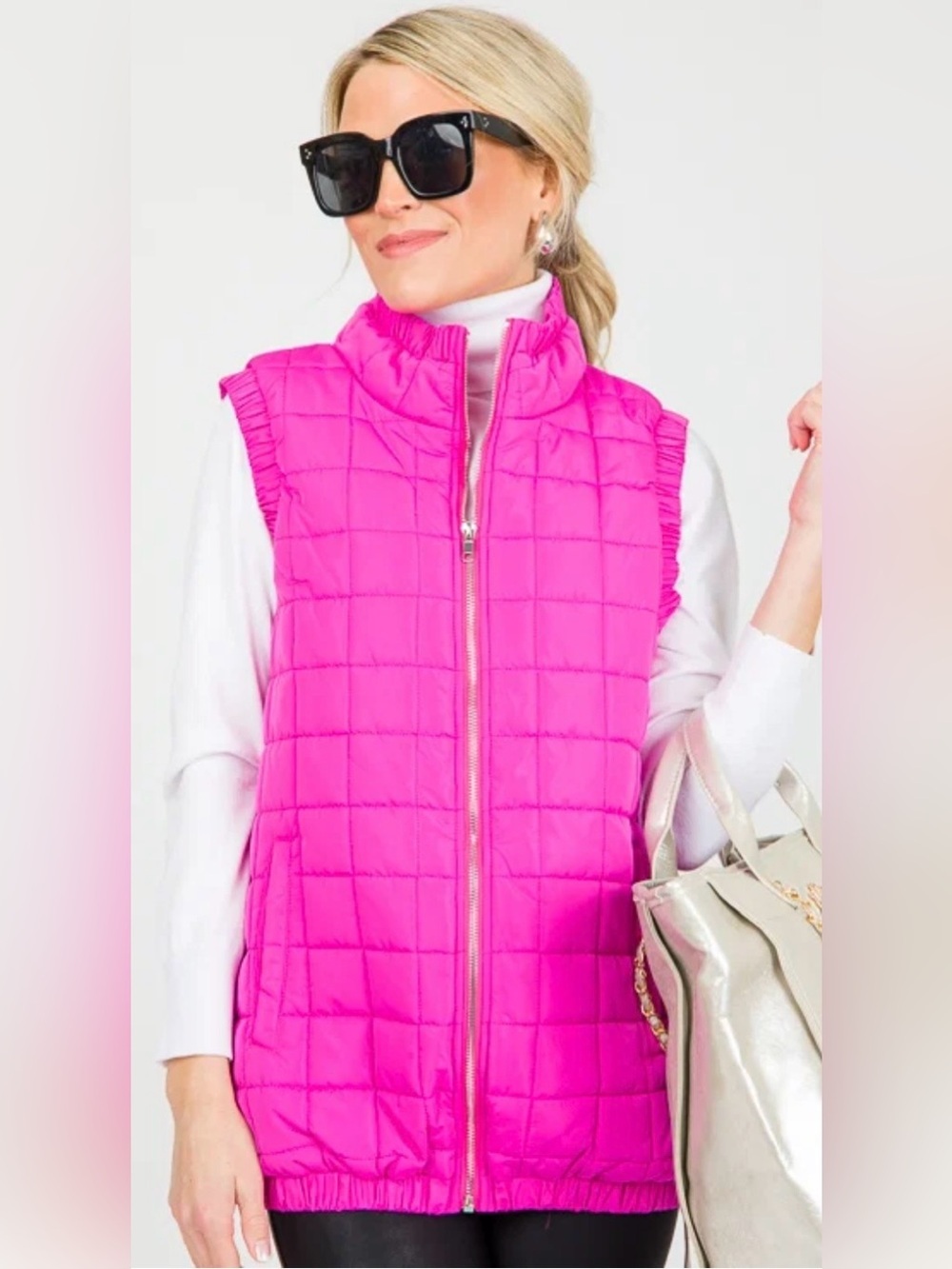 TCEC Quilted Cinch Trim Vest, Fuchsia